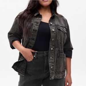 GAP Oversized Cinched-Waist Denim Black Jacket